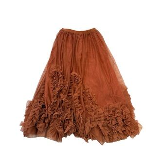 Anthropologie Rust Ruffle Tulle Maxi Skirt